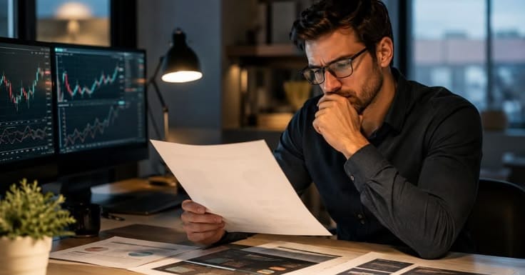 Empresário analisando a presença digital da empresa em um notebook com gráficos de crescimento e posicionamento online