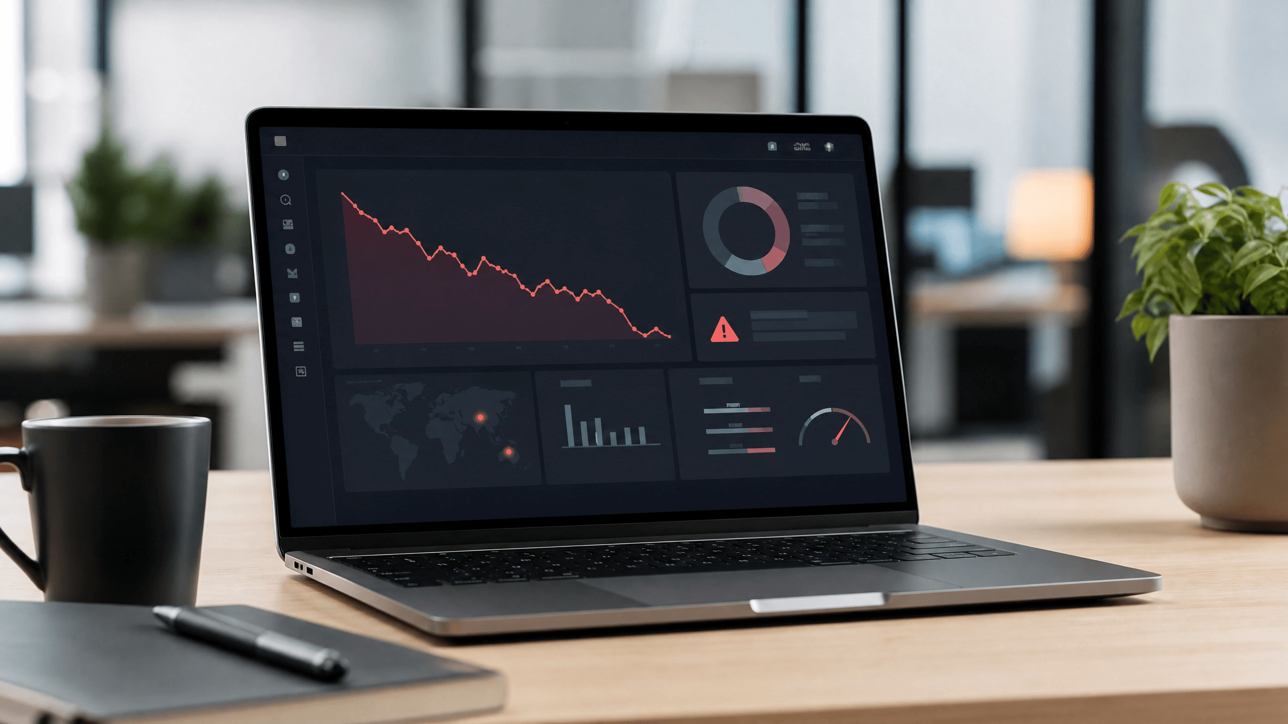 Site profissional para empresas exibido em notebook moderno sendo analisado por empresário.